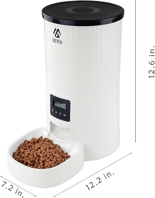 Elevon 4L Automatic Cat Feeder – Programmable Dog & Pet Food Dispenser with 10s Voice Recorder, Portion Control, Desiccant Bag, Large Capacity for Small Large Pets, White
