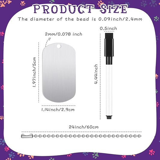 Therwen 62 Pieces Military Dog Tags Necklace Set Including 30 Aluminum Blank Dog Tag 30 Ball Stainless Steel Beaded Necklaces and 2 Erasable Markers for DIY Crafts