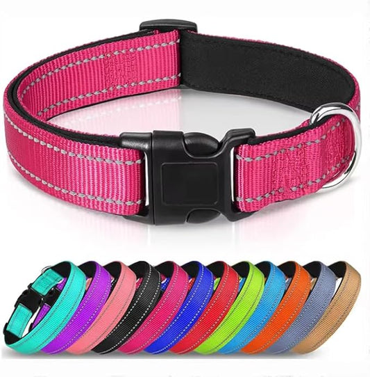 Generic Reflective Dog Collar,Soft Neoprene Padded Breathable Nylon Pet Collar Adjustable for Large Dogs,Blue,L