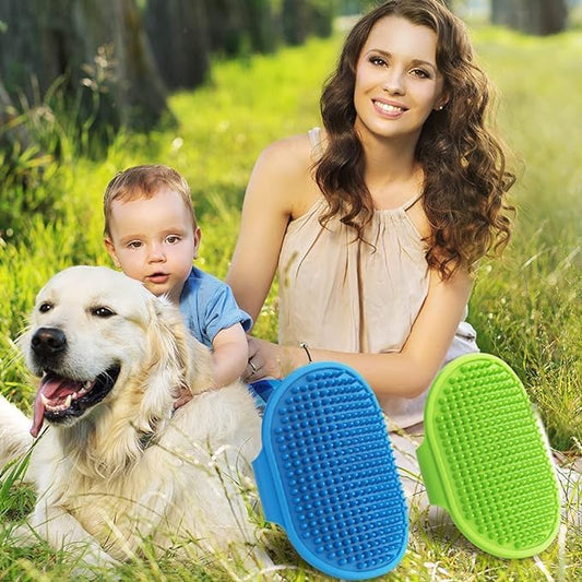 4 Pcs Dog Bath Brush, Pet Bath Comb Brush Soothing Massage Rubber Comb 4pcs with Adjustable Ring Handle for Long Short Haired Dogs and Cats (blue rose green black), Pink,Green,Blue,Black