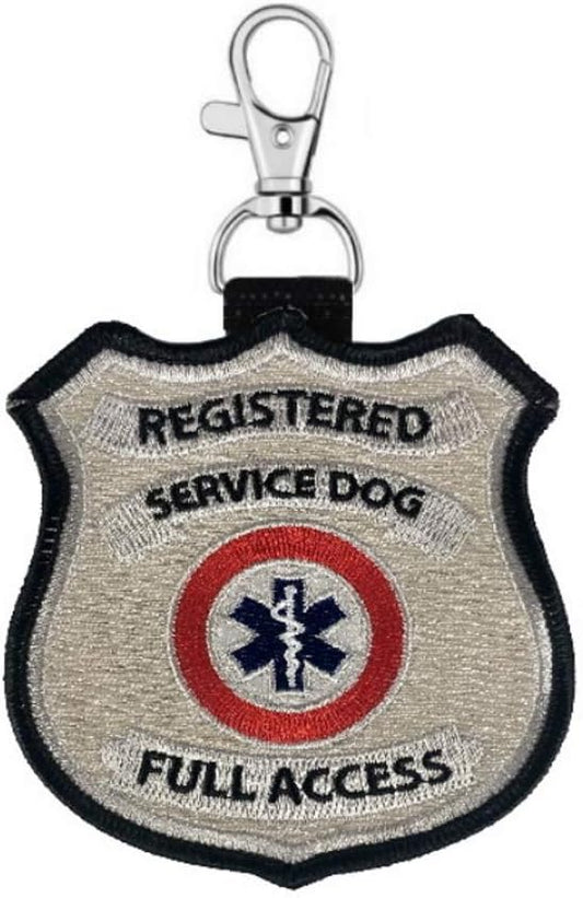 “Registered Service Dog” Identification Patch Tag | Clips on Service Dog Vest, Harness, Collar, Leash or Carrier | Includes Five Service Dog Handout Cards