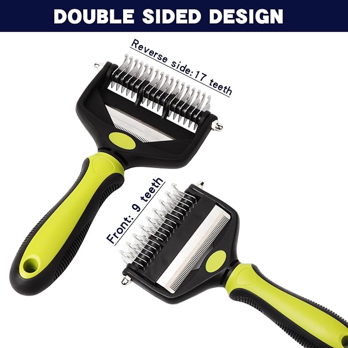 Pt brush for shedding,Dematting comb for Dogs, Cat deshedding Brush, Dog Grooming Rakes for long haired Dogs-Double Sided Shedding,Pet undercoat brushes Reduce Shedding by 95% (Pink)