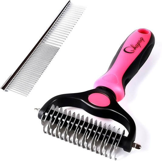 Pet Grooming Brush and Metal Comb Double Sided Long Hair Pet Undercoat Cleaner Brush for Dogs and Cats Removes mats and lint Effectively removes carpet shedding or flyaway hair.(Pink)…