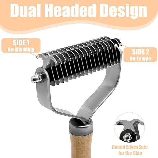 Pet Dematting Comb, Deshedding Brush for Dogs & Cats, Undercoat Rake for Dogs with Stainless Steel Blades, Dog Comb for Matted Hair, Easy to Use Deshedder Brush for Dogs
