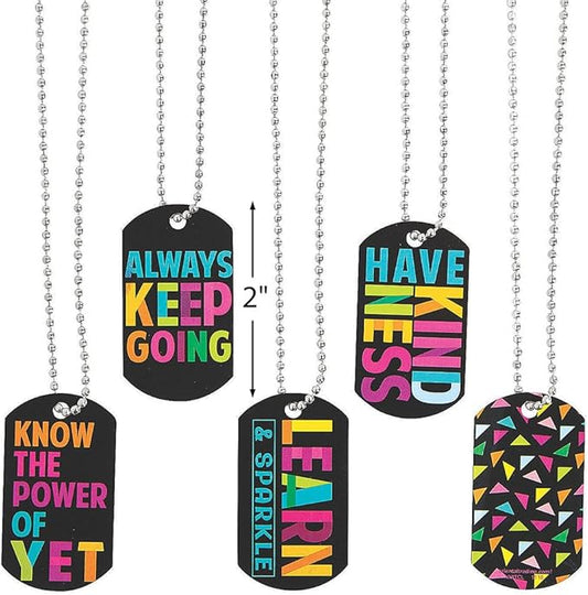 Stylish Assorted Multicolor Confetti Dog Tag Metal Necklaces - 2" Tags on 24" Chains, (Pack of 12) - Eye-Catching & Fun Accessory for Parties, Gifts, or Personal Style