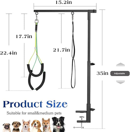 Pawaboo Pet Grooming Arm with Clamp, Dog-Grooming-Arm Dog Grooming Stand and Free Two No Sit Haunch Holder with Grooming Loop, Foldable Dog Grooming Arm for Small Medium Pet
