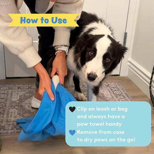 Sweet Paws Portable Dog Paw Towel, Lightweight & Super Absorbent Microfiber, Clips onto Leash, Quick Drying Towel for Dogs Paws with Silicone Case, Dry Dog’s Paws on The Go - Large - Clean Slate