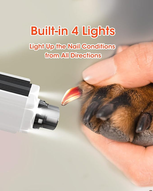 Super Powerful Dog Nail Trimmers, Dog Nail Clipper and Dog Nail Grinder Combo, Ultra Quiet, 3 Speeds, 4 Bright Lights, with Travel Lock, for Small, Meddium and Large Dogs, Cats, Small Animals