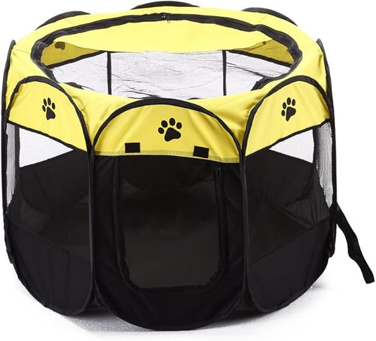 Portable Pet Playpen, 28.3" Foldable Dog Playpen for Dogie Kitten Rabbit, Exercise Playpen Tent Indoor/Outdoor Use (Yellow)