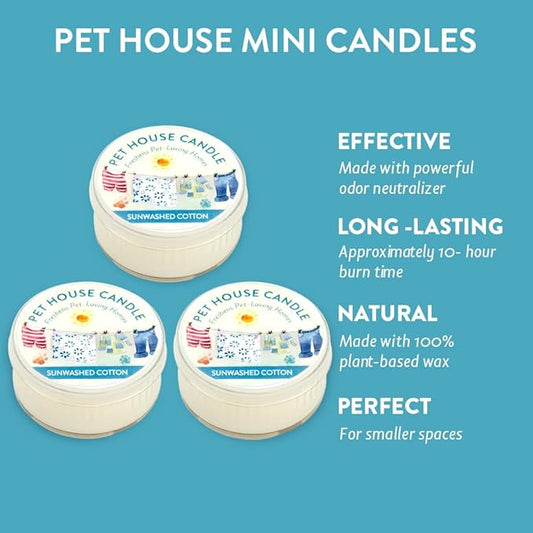 One Fur All Pet House Scents - Sunwashed Cotton 3 Pack Pet Odor Eliminator - Non-Toxic Scented Candle Set