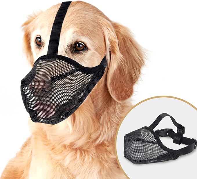 Mesh Dog Muzzle for Extra Large Sized Dogs, Whongkidz Air Mesh Basket Muzzle with Adjustable Straps Full-Covered Dog Mouth Guard Breathable No Biting Barking Chewing Licking (Black, XL)