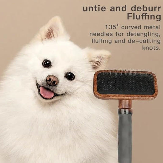 Vintage Wooden Pet Grooming Brush, Professional Slicker Brush for Dogs and Cats, Wood Handle with Metal Bristles