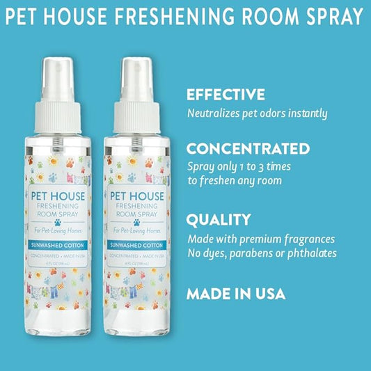 One Fur All Pet House Freshening Room Spray - Sunwashed Cotton Pack of 2 - Concentrated Air Freshener - Non-Toxic & Pet-Friendly Air Freshener - Pet Odor Eliminator Room Spray