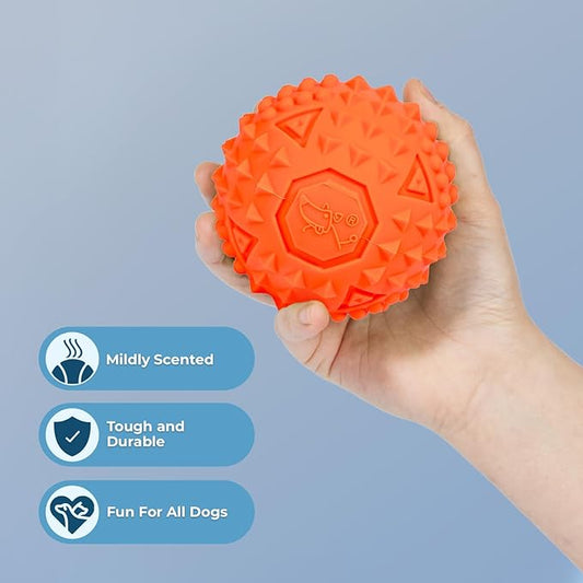 Best Pet Supplies Squeaky Rubber Spiky Ball Dog Toy Durable Non-Toxic Perfect for Aggressive Chewers Spiked for Dental Health Interactive Dog Toy - Pack of 2 - Blue, Orange (L:3.5")
