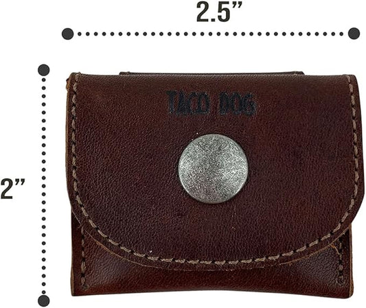 Taco Dog, Dog Tag Silencer Handmade from 100% Full Grain Leather - Durable Pouch with Button Snap Closure That Attaches to Collar - Store Pet ID Tags for Zero Noise, Great for Hunting - Bourbon Brown