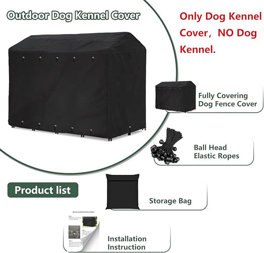 Outdoor Dog Kennel Cover Full Coverage Windproof Anti-UV 8'Dx4'Wx6'H.Waterproof Dog Kennel Cover for Multiple Brands of Dog Kennels,Cover Only,Black.(Patent Pending)