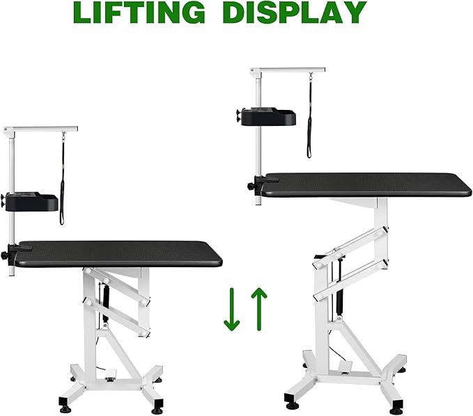 31" Dog Grooming Table, Pneumatic Lift Adjustable Small Pet Trimming Station for Home with Anti-Skid Rubber and Rotatable Desktop (Up to 50lbs)