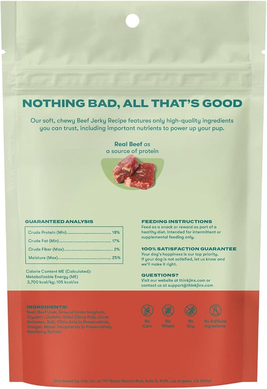Jinx Tenders Beef Jerky Dog Treats, All Natural Ingredients, Soft and Chewy, Low-Calorie, Slow-Smoked Beef & Liver, No Fillers, 5oz, 6 Pack