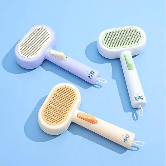 Self-Cleaning Pet Brush for Dogs & Cats – Double-Sided Deshedding Comb & Fur Remover Tool, Gentle Grooming for Long & Short Haired Pets, Effectively Removes Loose Fur (Lilac)