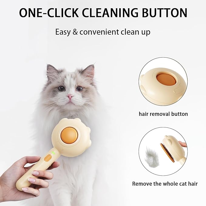 3-in-1 Steam Brush For Cats,Indoor Dog Grooming Shedding Defur Comb,For Long And Short Haired Pets Spray Hair Removal Comb – Includes Cleaning Waterless Shampoo