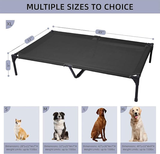 pettycare Elevated Outdoor Dog Bed - Dog Cots beds for Large Dogs XL, Heavy Duty Raised Dog Bed Waterproof, Cooling Elevated Dog Bed with Washable Teslin Mesh, Durable, Non Slip, 49 Inches, Black