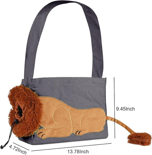Dog Carrier Sling Lion-Shaped Pet Canvas Bag Cat Shoulder Bag Pet Body Holder for Daily Use Walking Travel Outdoor, Dark Grey S