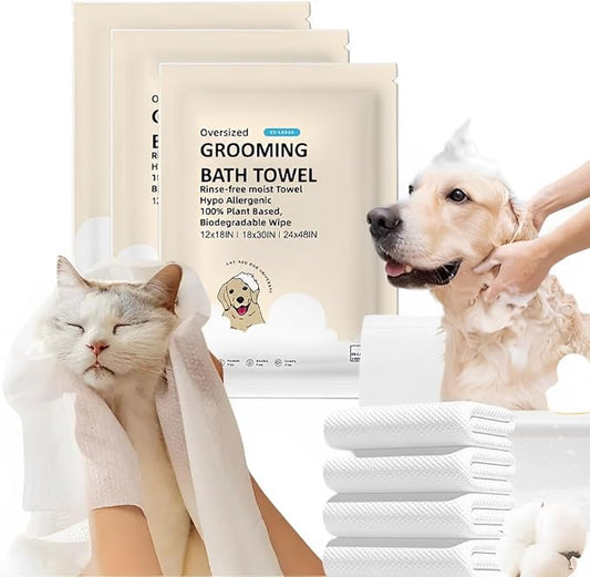 Toner Depot XL Pet Grooming Bath Wipes, Huge Rinse-Free Towels for Cleaning and Deodorizing Plant-Based Hypoallergenic Wipes for Dogs and Cats, 3 Pack (Large 12x18)