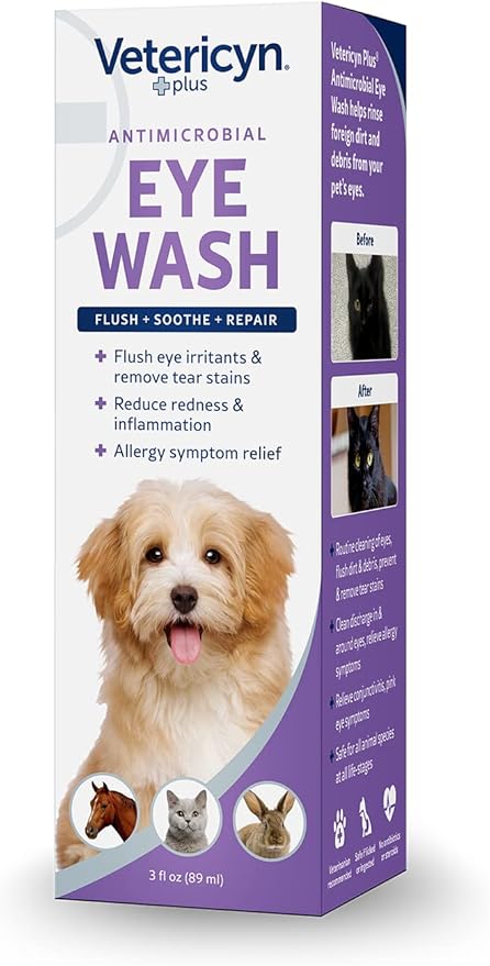 Vetericyn Plus Dog and Cat Eye Wash | Eye Drops for Dogs and Cats to Flush and Soothe Eye Irritations, Dog Tear Stain Cleaner, Safe for All Animals. 3 ounces