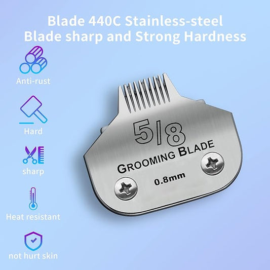 Detachable Pet Dog Grooming Stainless Steel Blades,Compatible with Andis Size-5/8 Cut Length 1/32-inch(0.8mm),Compatible with Oster A5,Wahl KM10 Series Clippers