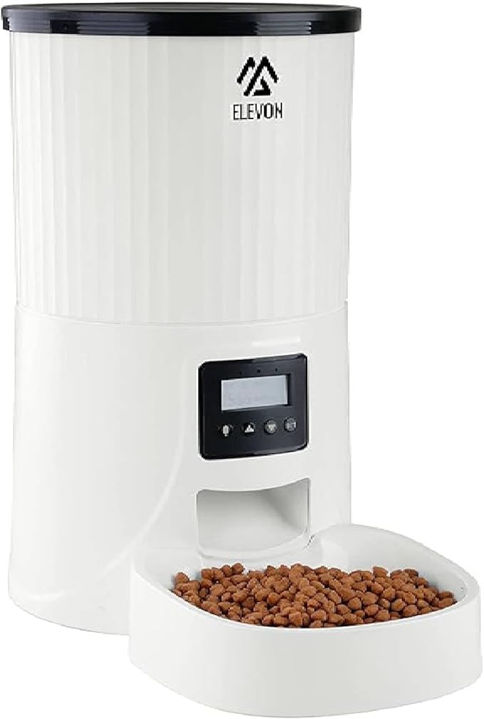 Elevon 4L Automatic Cat Feeder – Programmable Dog & Pet Food Dispenser with 10s Voice Recorder, Portion Control, Desiccant Bag, Large Capacity for Small Large Pets, White
