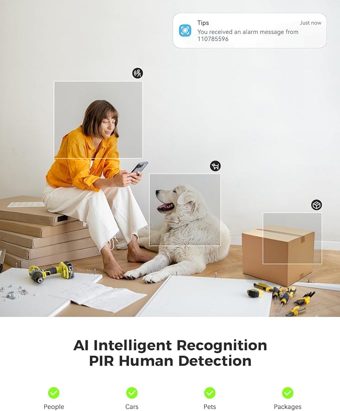 COCOCAM 2K Indoor Pan/Tilt Security Camera with 5200mAh Battery, WiFi Camera,Wireless for Baby Monitor/Pet/Home Security, AI Recognition, PIR Human Detection, 2.4G WiFi (Black)