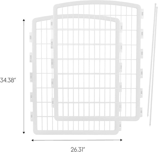 IRIS USA 34'' Pet Playpen 2 Panel Add-On with Connecting Rods, Dog Playpen, Puppy Small Medium Dogs, Heavy-Duty Molded Plastic, Rust-Free, Non-Skid Rubber Feet, Easy Assemble, Customizable, White
