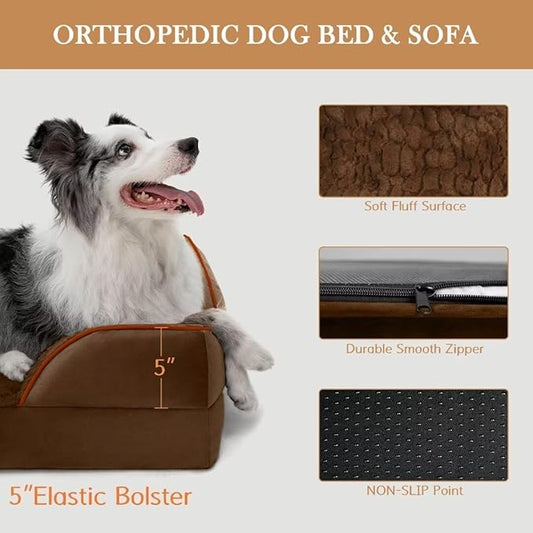 Orthopedic Jumbo Dog Bed for Extra Large Dogs, Jumbo Breed Waterproof Dog Bed, PV Washable Dog Sofa Bed with Removable Cover & Non-Slip Bottom(Jumbo,Chocolate Brown)