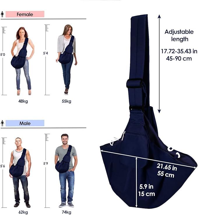 Lukovee Pet Sling, Hand Free Dog Sling Carrier Adjustable Padded Strap Tote Bag Breathable Cotton Shoulder Bag Front Pocket Safety Belt Carrying Small Dog Cat Puppy Machine Washable (DBL, S)