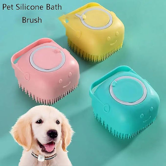 Dog Cat Bath Brush Comb Dog-Puppy Massage Brush for Hair Grooming Cleaning Brush Soft Shampoo Dispenser Silicone Rubber Fur Rabbit
