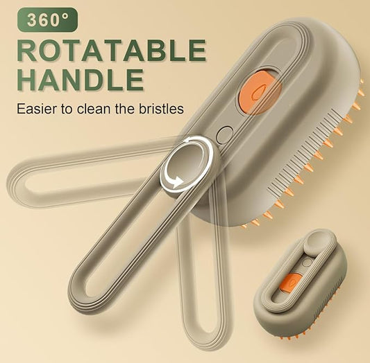 Pet Grooming Brush with Silicone Bristles for Dogs and Cats, Handheld Design, Beige and Orange