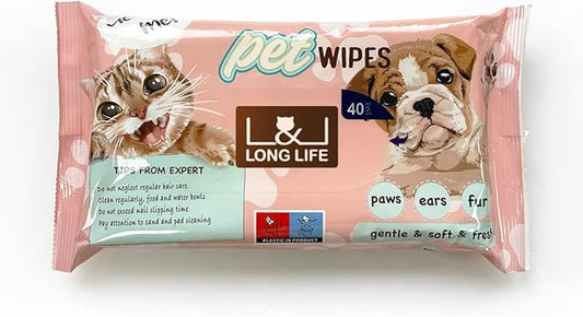 L&L LONG LIFE Dog Wipes XXL Size 8x12 inch Cat Cleaning Wipes, Extra Sticky Dog and Cat Lint Remover for Pet Hair Removal
