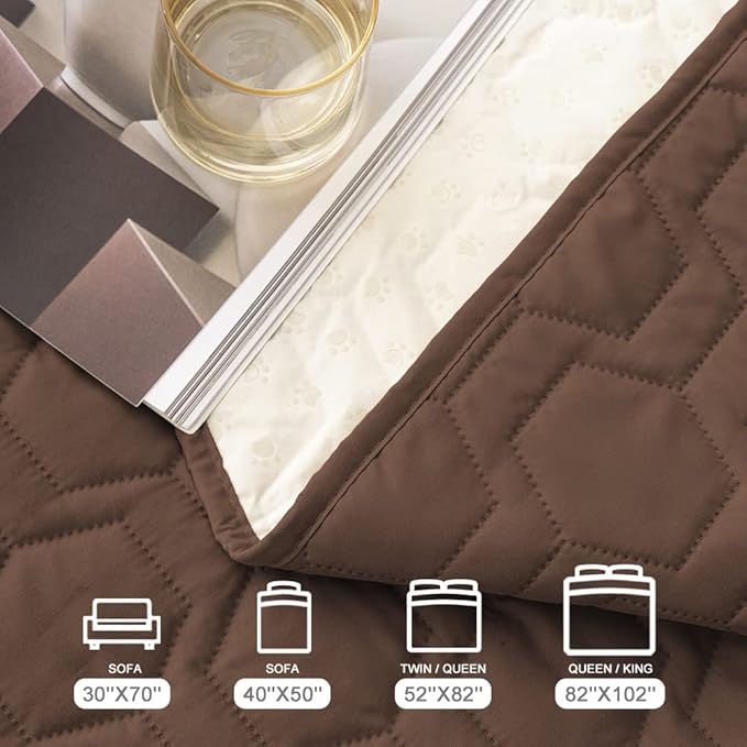 Waterproof and Anti-Slip Dog Bed Cover and Pet Blanket Sofa Pet Bed Mat ,car Incontinence Mattress Protectors Furniture Couch Cover for Most Cats Dogs, Pets(52x82-Chocolate)