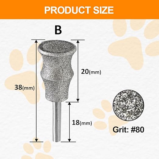 Diamond Rotary Pet Nail Grinder Replacement Heads Dog Nail Grinder Bit-BGTEC 2PCS 1/8" Diamond Replaceable Tip for Pet Claw Grooming(B)