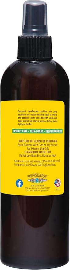 Showseason Bath & Brush Therapies® Sensual Strawberry Pet Cologne 12.5 oz. For Dogs | Long-Lasting, Fruity Scent | Paraben-Free | Biodegradable & Non-Toxic | Made in The USA