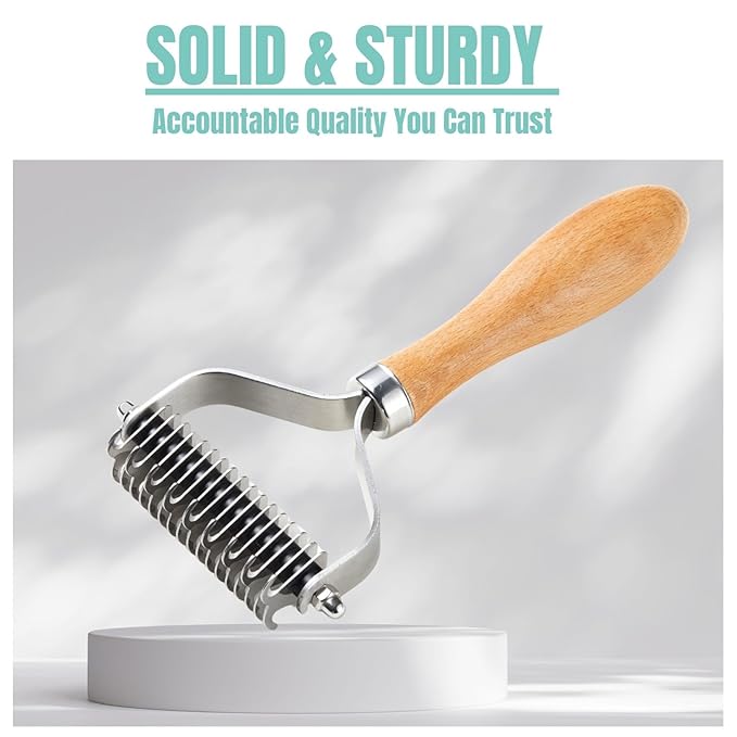 Dog Cat Brush for Shedding Dematting, 3 Pack Pet Grooming Kit of Double Sided Undercoat rake and Pet Combs, Deshedding Brush, Premium Wood Handle