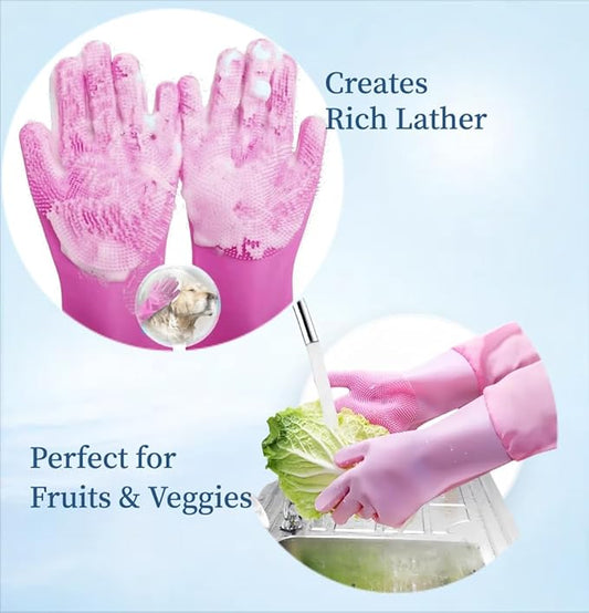 Pet Grooming Gloves with Brush,Lengthened Silicone Gloves, High-Density Massage Column Design, Suitable for Bathing and Massaging Cats and Dogs at Home or in Pet Stores