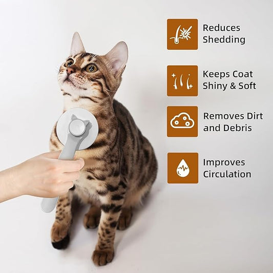 Cat & Dog Grooming Brush, Pink - Self-Cleaning Slicker Brush with Massage Particles, Removes Loose Undercoat, Ergonomic Handle