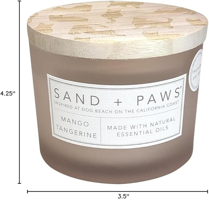 Sand + Paws Scented Candle - Mango Tangerine - Luxurious Air Freshening Jar Candles Neutralize pet Odors and Enhance Home décor – 100% Cotton Lead-Free Wicks - 12 oz