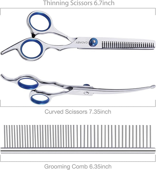 3 in 1 Dog Grooming Scissors Kit with Safety Round Tips, Professional Dog Grooming Scissors, 4CR Stainless Steel Pet Grooming Shears for Dog, Cat,Sharp and Sturdy