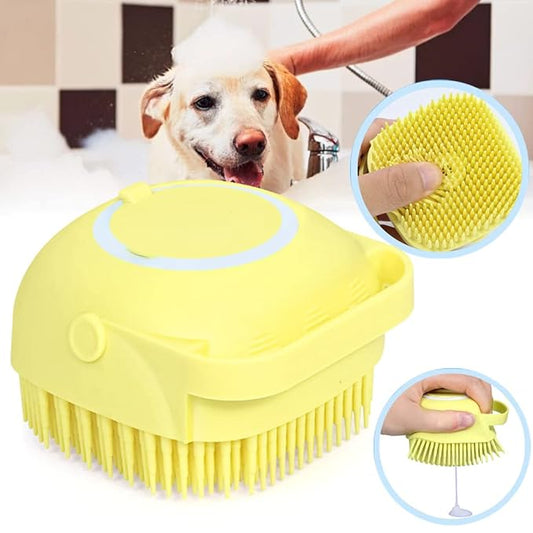Dog Bath Brush Scrubber Soft Silicone Pet Grooming Brush Bath Shampoo Massage Dispenser Shower Brush For Short Long Haired Dogs And Cats (Blue+Pink) (Pink&Yellow)