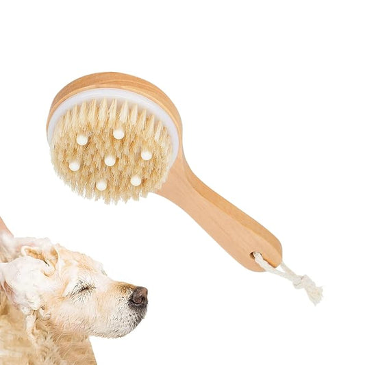 Pet Shampoo Brush Premium Dog Bath Brush Dog Shower Brush Wooden Pet Bath Massage Brush with Massage Points for Dogs and Cats with Short or Long Hair