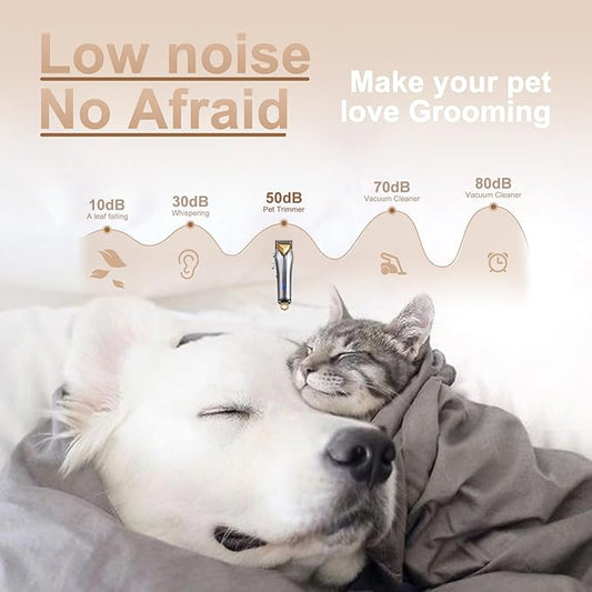 Dog Clippers for Grooming Low Noise Professional Pet Grooming Kit Rechargeable Cordless Electric Dog Hair Trimmer for Thick Coat High Power 7000RPM Pet Supplies for Dogs Cats Animals