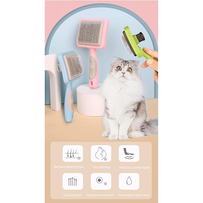 IOO Grooming Brush For Cat And Dog, Self Cleaning Slicker Brushes For Pet, Pet Grooming Brush Can Gently Removes Loose Undercoat, Mats Tangled Hair Slicker Brush for Pet Massage Cleaning (green)