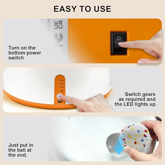 Compact Automatic Ball Launcher for Dogs with Random Mode, 3 Settings to 45FT, Rechargeable Small Dog Ball Thrower with 4 ETPU Tennis Balls for Small Medium Breeds
